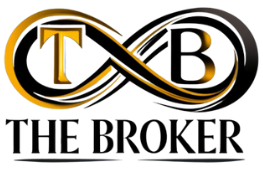gold black and white logo for the broker with an infinity sign and the letters t and b in the infinity sign
